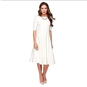 New half sleeve A-line knee length white dress